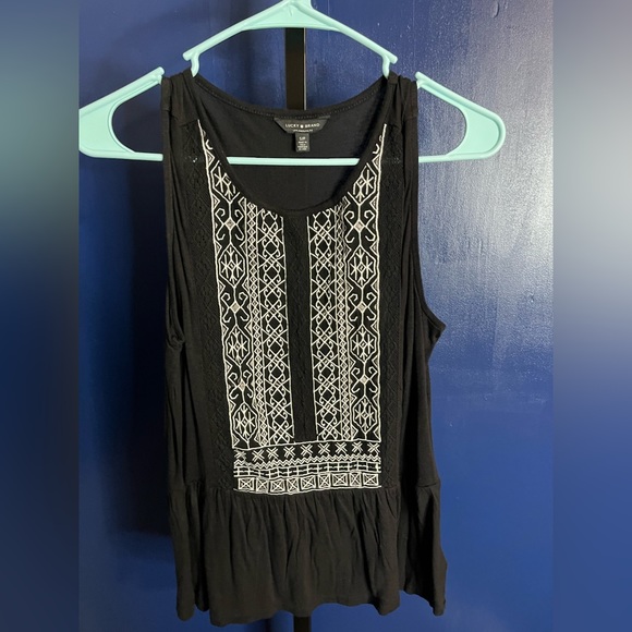 Lucky Brand Tops - Lucky Brand Black With White Embroidery Top